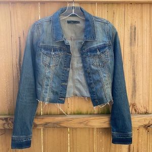 PrAna Jean Jacket Cropped with Distressed Raw Hem, Size S